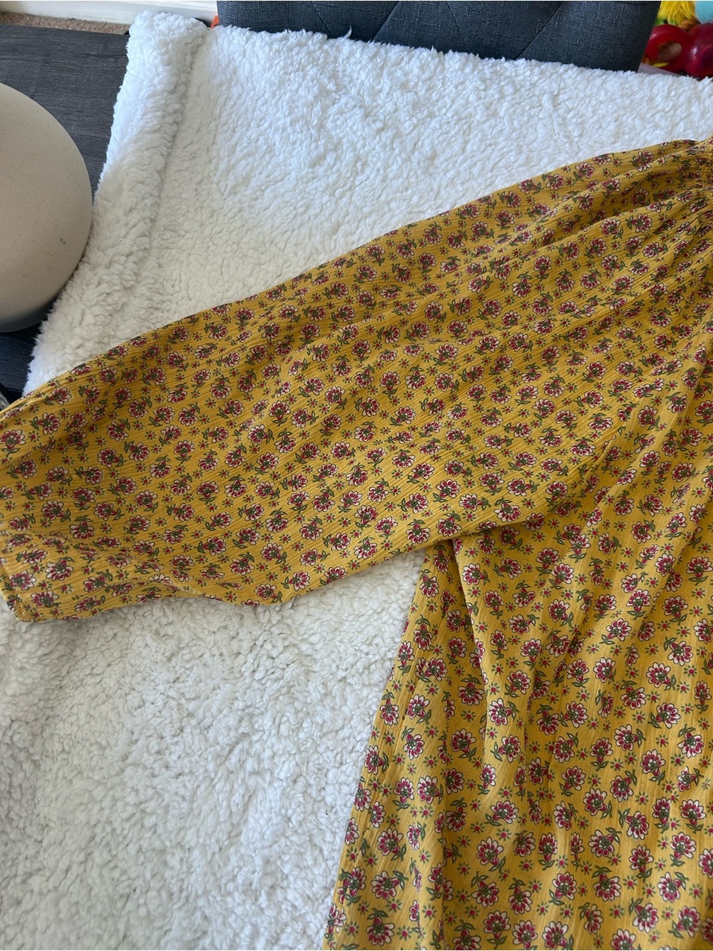 Chaps Yellow Floral Smocked Top - Picture 5 of 6